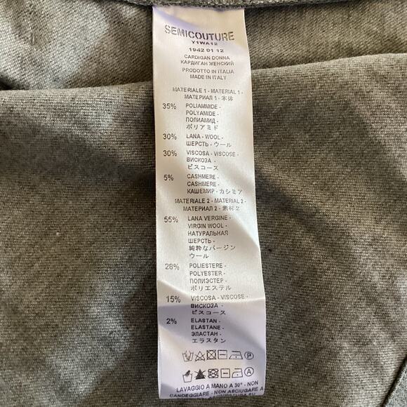 Semicouture Charcoal Gray Donna Wool Sweater Blazer Back Cardigan S NWT - Picture 8 of 11